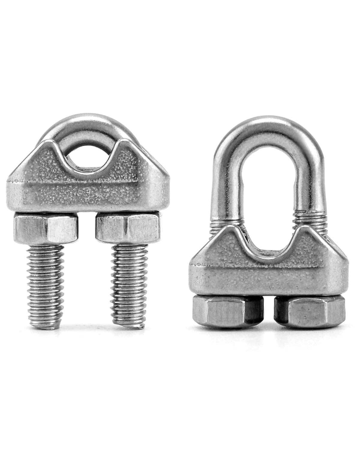 QWORK 1/4" Wire Rope Clamp Clip M6, 50 Pack Large U Bolt Saddle Guy Fastener, 304 Stainless Steel Fastener Cable Clamps, Connect 2 Layers of Wire to Form a Loop