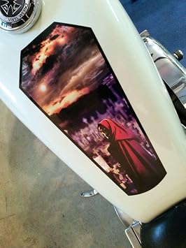 ملصقات هارلي ديفيدسون - 2017 Grim Reaper - Coffin - Fuel Tank & Fender Decals for Harley Davidson Sportsters & Other Motorcycles - 6pc Set   