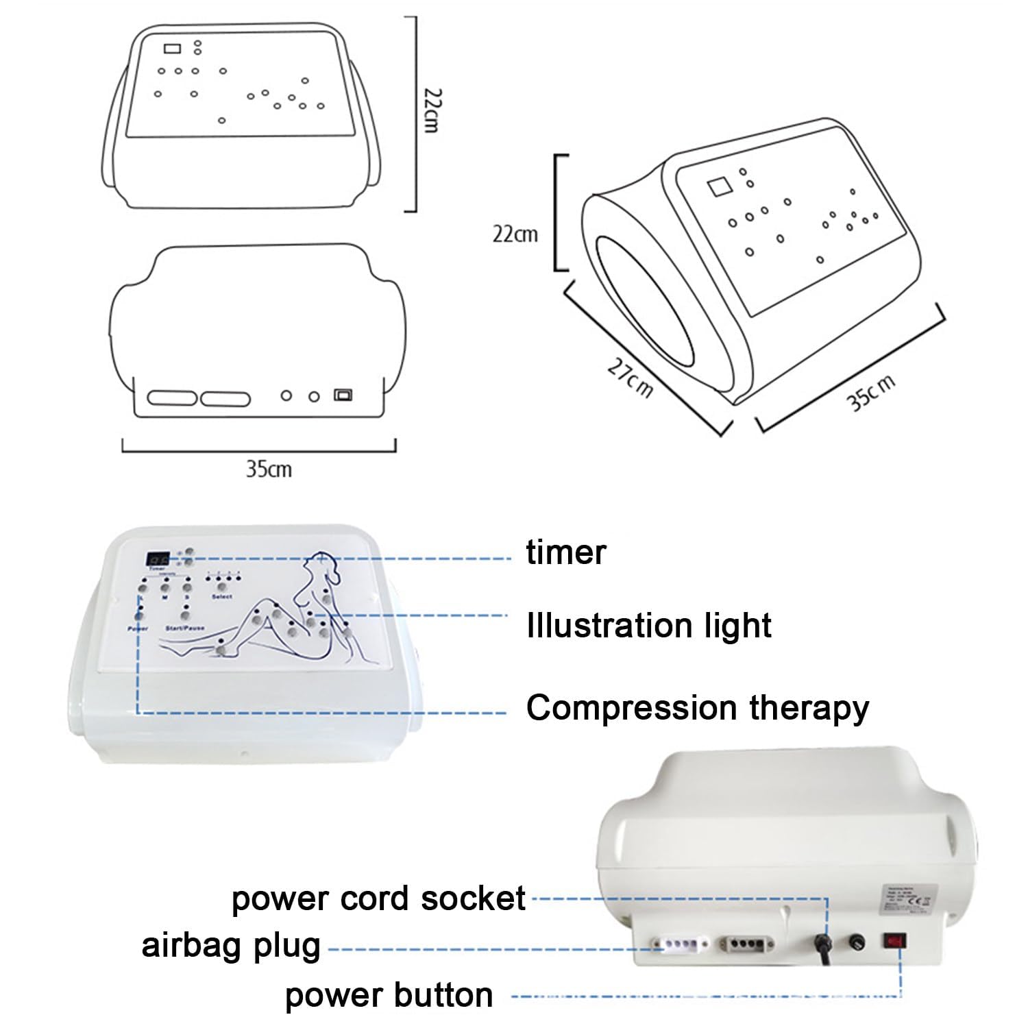 Botas Presoterapia Profesionales, Presoterapia Piernas y Abdomen para Casa | Máquina Profesional con Compresión de Aire para Piernas y Abdomen, Drenaje Linfático, Masaje Ajustable y Uso Cómodo en Casa