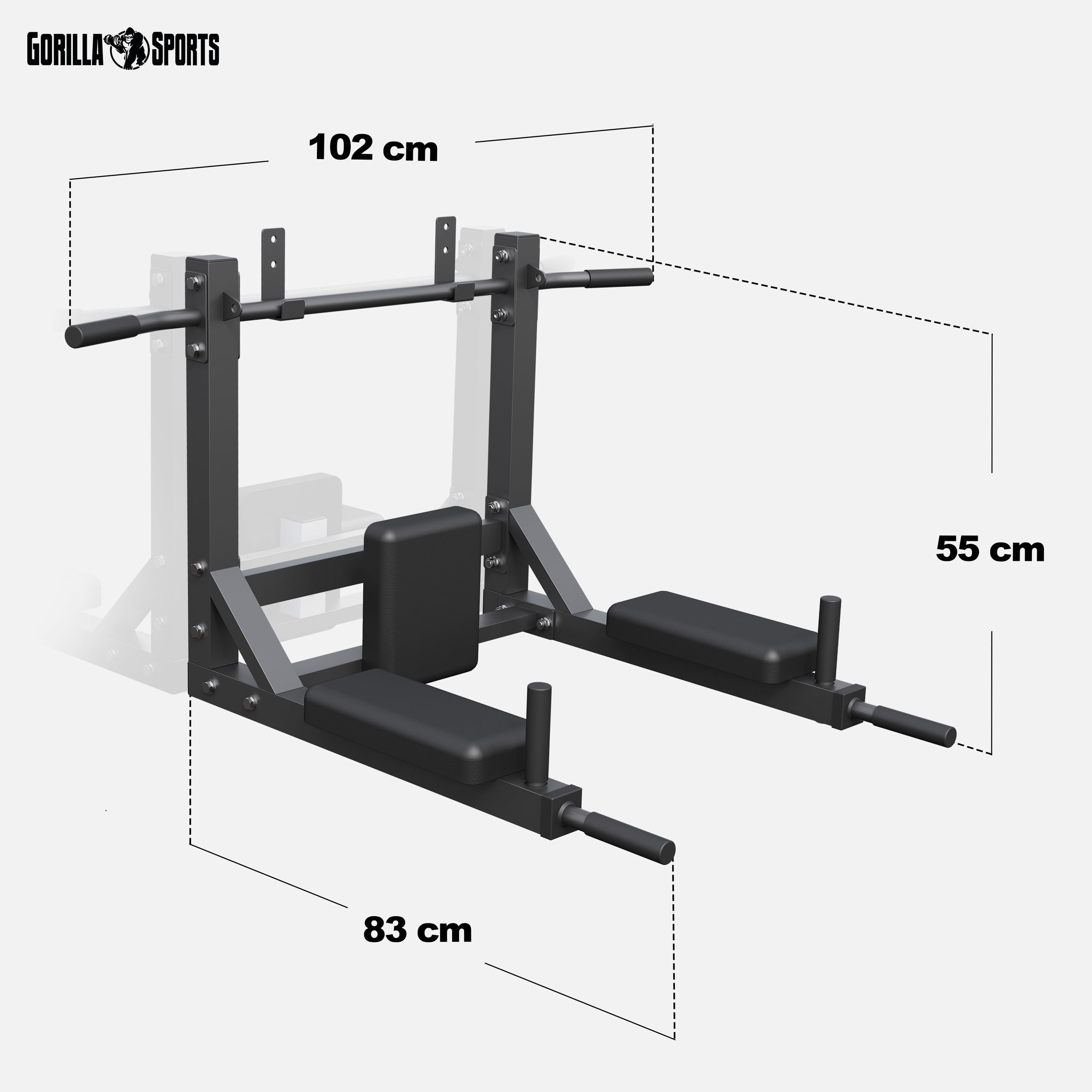 GORILLA SPORTS® Barra per Trazioni - 4in1, Multifunzione, Max 300 kg - Sbarra per Trazioni a Muro, Pull up Bar, Asta, Barra Fitness, Attrezzo per Trazioni in Casa, Muscle up Bar, Pullup, Palestra