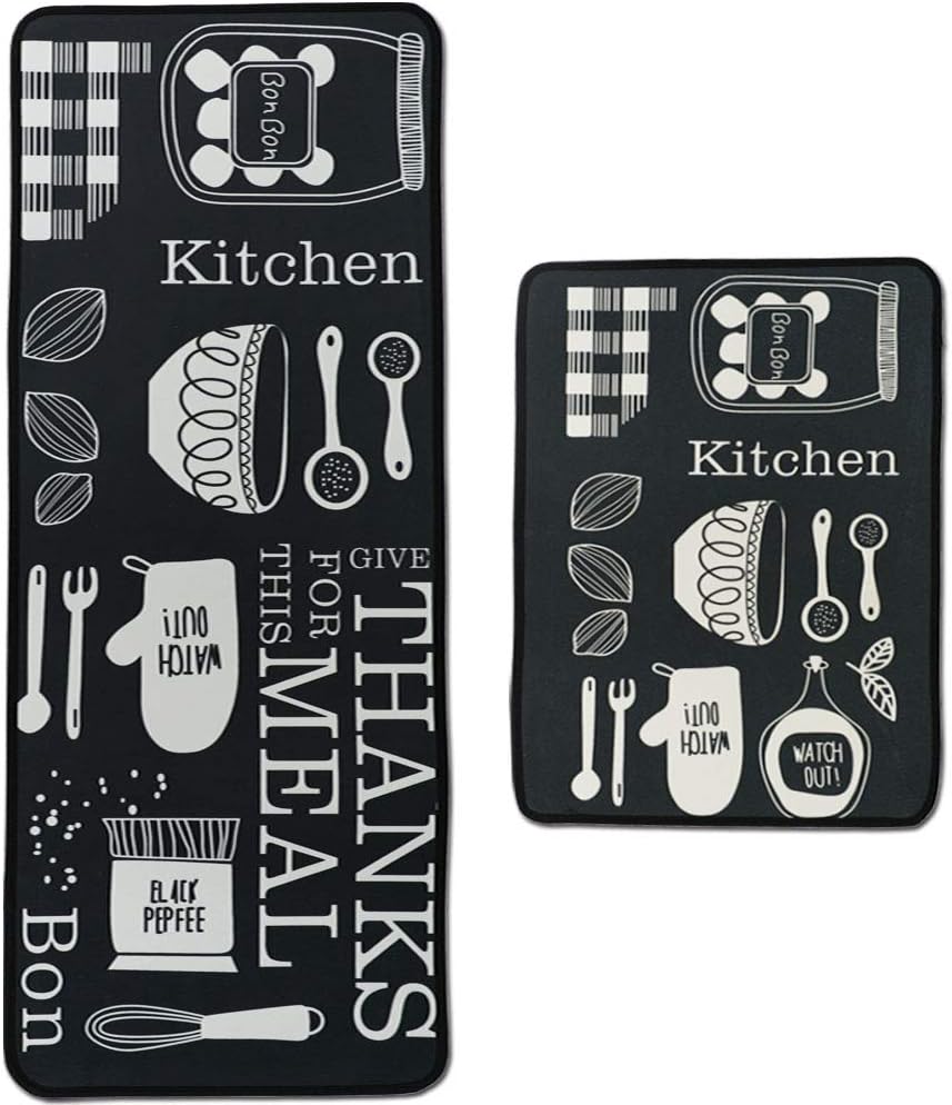 Kitchen Rugs Floor Mat Kitchen Mats Set Non-Slip Washable,Indoor Doormats Area Rugs for Kitchen Bedroom Bathroom Carpet (15.7ร23.6 inch +15.7ร47.2 inch, New-Kitchen)
