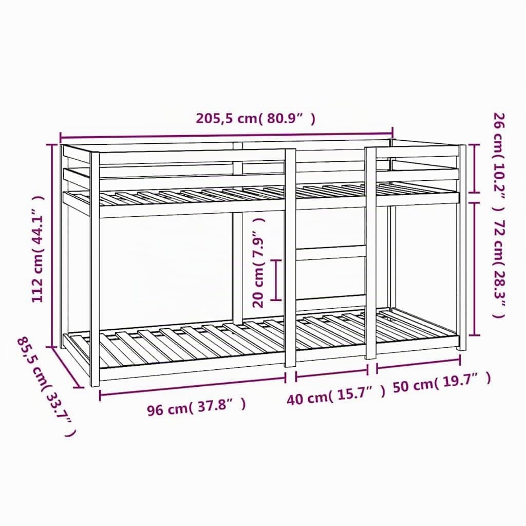 vidaXL Letto a Castello 80x200 cm in Legno Massello di Pino
