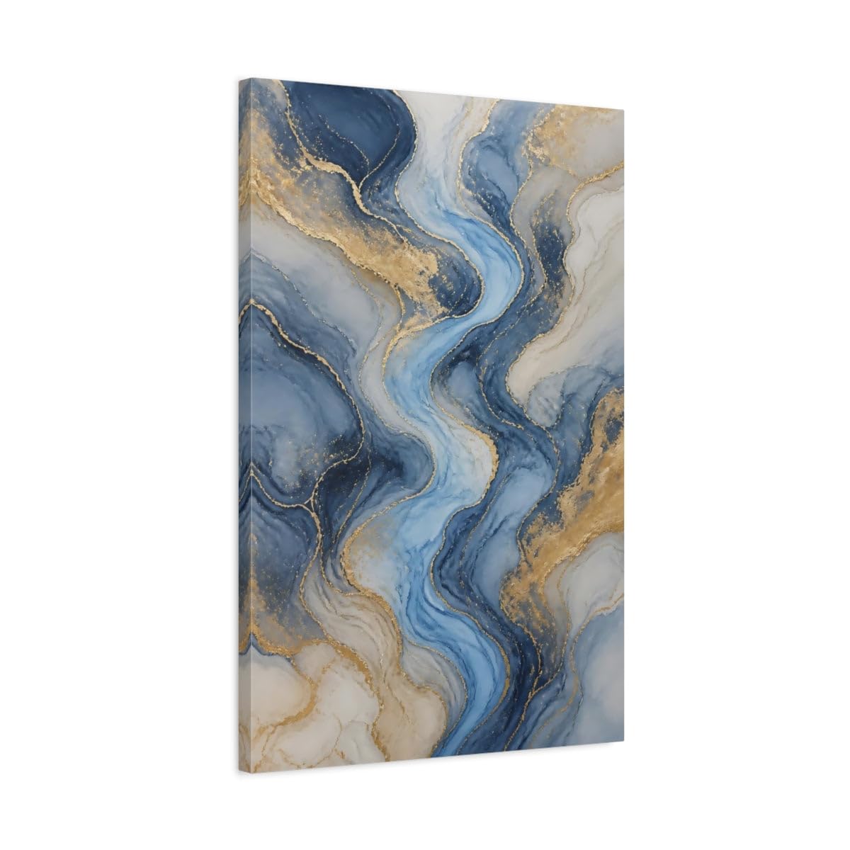 Golden River Of Blue Canvas Print – Living Room, Above Console Table, And Gold 20×30 inch (50×75 cm) - Vertical / 1.25 inch (3 cm)