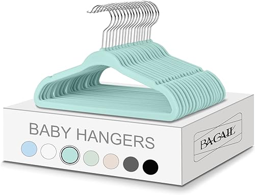 BAGAIL Perchas de terciopelo para niños de 11 pulgadas, perchas antideslizantes para bebés y niños pequeños (menta, paquete de 50 unidades)