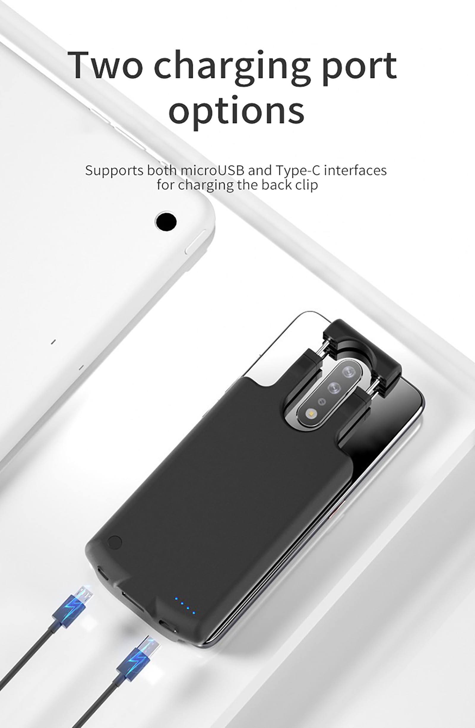 Ellenne Funda Universal de Batería Inteligente, 4220mAh Conector USB-C, Funda de Batería Recargable Power Bank, Compatible con XIAOMI, SAMSUNG, OPPO, HUAWEI hasta 6.8 Pulgadas