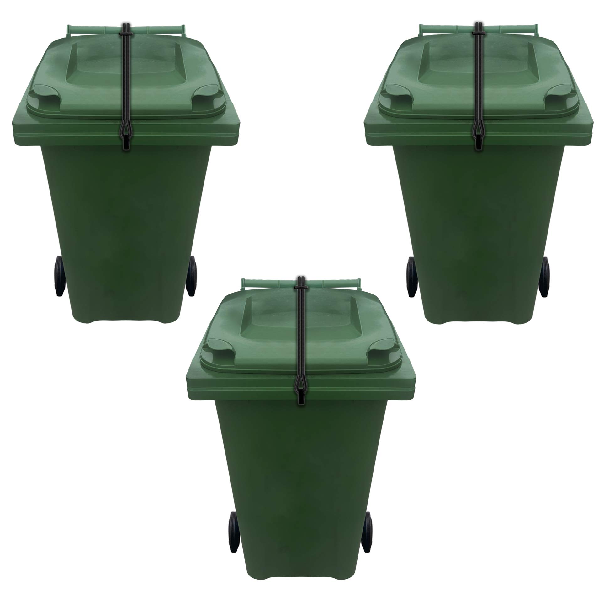 Wheelie Bin Lid Lock Strap - Heavy Duty - Windy Version - NO DRILLING, NO GLUEING - Secure Contents From Spilling - Stop Wind or Vandals Tipping - Easy Fitting (MULTI bin pack) (3)