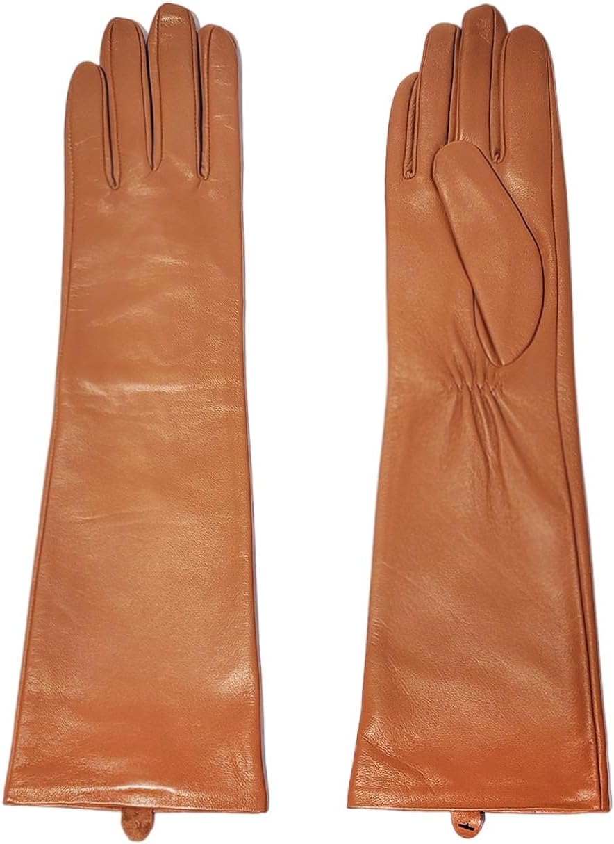 Women 15.75" Long Leather Gloves Under Elbow Length Genuine Lambskin Touch Screen Gloves - Image 6