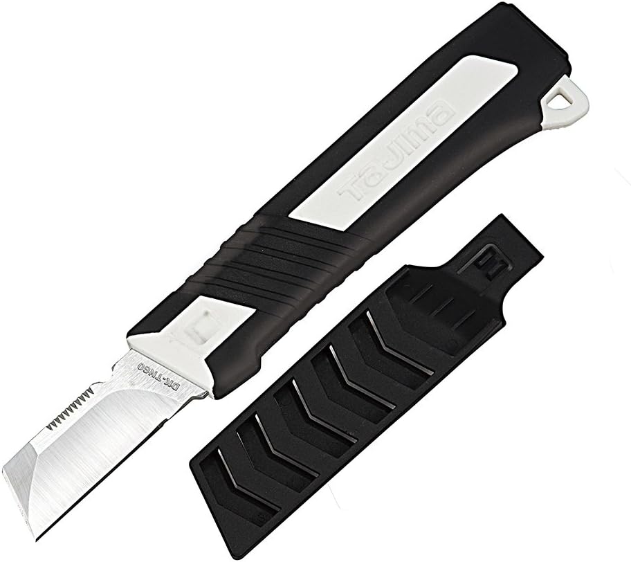 TAJIMA Chisel Knife Short 60 - DK Series Electrician's Tool with Deburring Groove & Elastomer Grip - DK-TN60-T