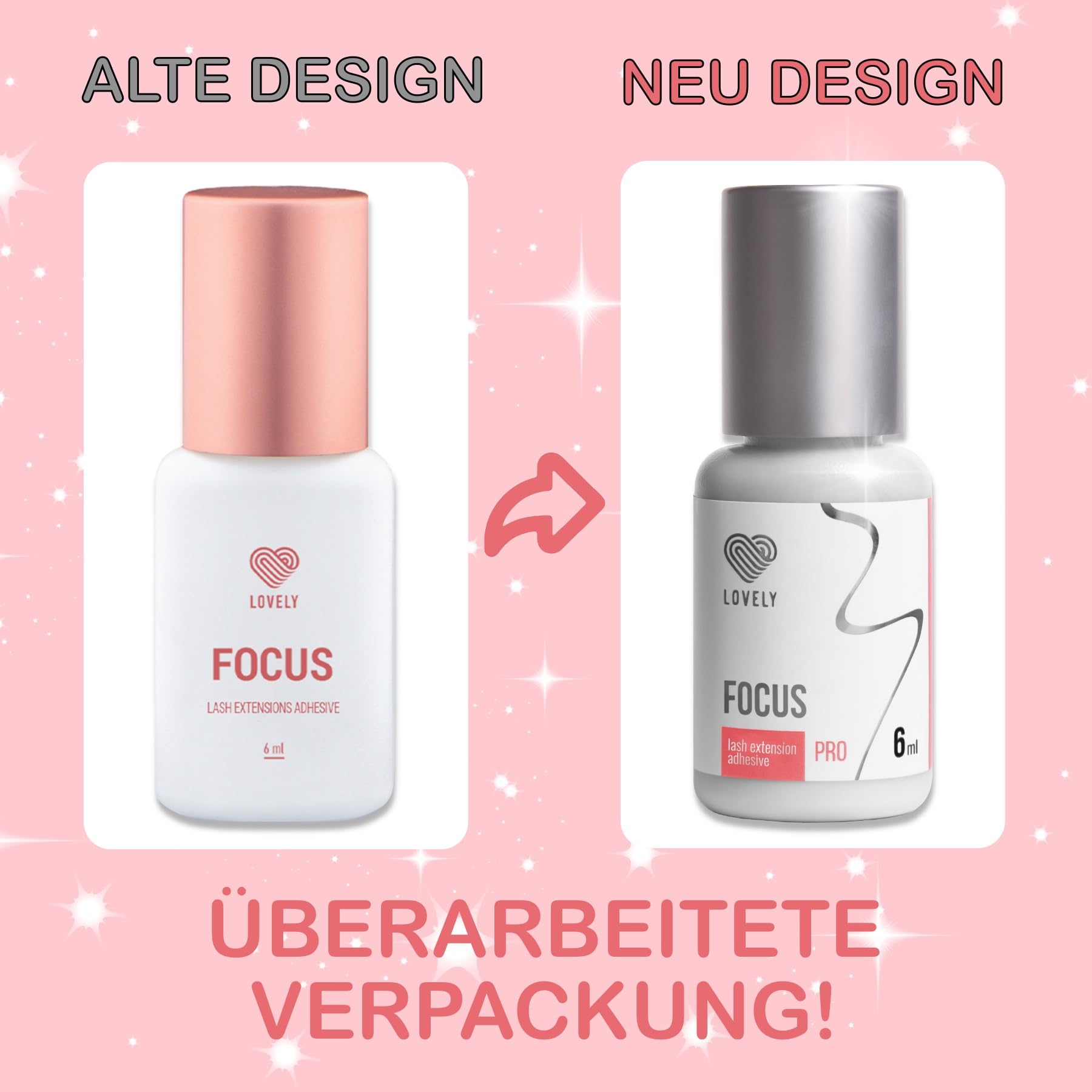 LOVELY Wimpernkleber FOCUS - schneller Kleber, Trocknungszeit: 0,5 Sekunden, 8 Wochen Haftkraft, beständig - Wimpernkleber für Wimpernverlängerung geeignet für Studios & Fremdanwendung - 6ml Schwarz