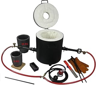 LSMIITTH 16KG Propane Melting Furnace Kit Dual Burners, with 2 Graphite Crucibles (16KG&6KG), Ingot Mold (2KG), and other Smelting Casting Tools, Home Foundry Furnace for Melting Metal Gold, Silver, Copper
