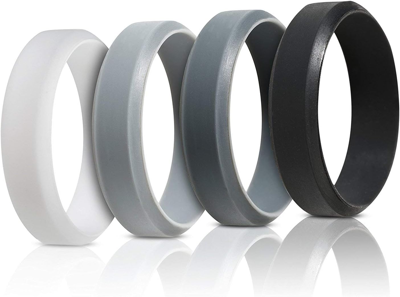 Silicone Rings for Men - 7Pack & 4Pack Beveled Rubber Wedding Bands (Black, Dark Grey, Light Grey, White, 13.5 - 14 (23.02mm))