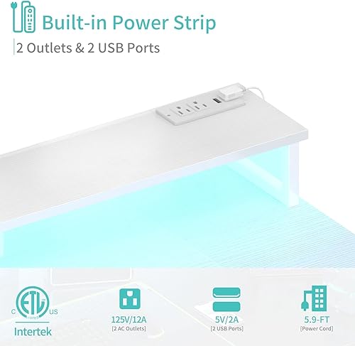 Miniatura 5 de Lufeiya - Escritorio blanco con estantes de almacenamiento - Escritorio de oficina en casa de 47 pulgadas para juegos con soporte para monitor,