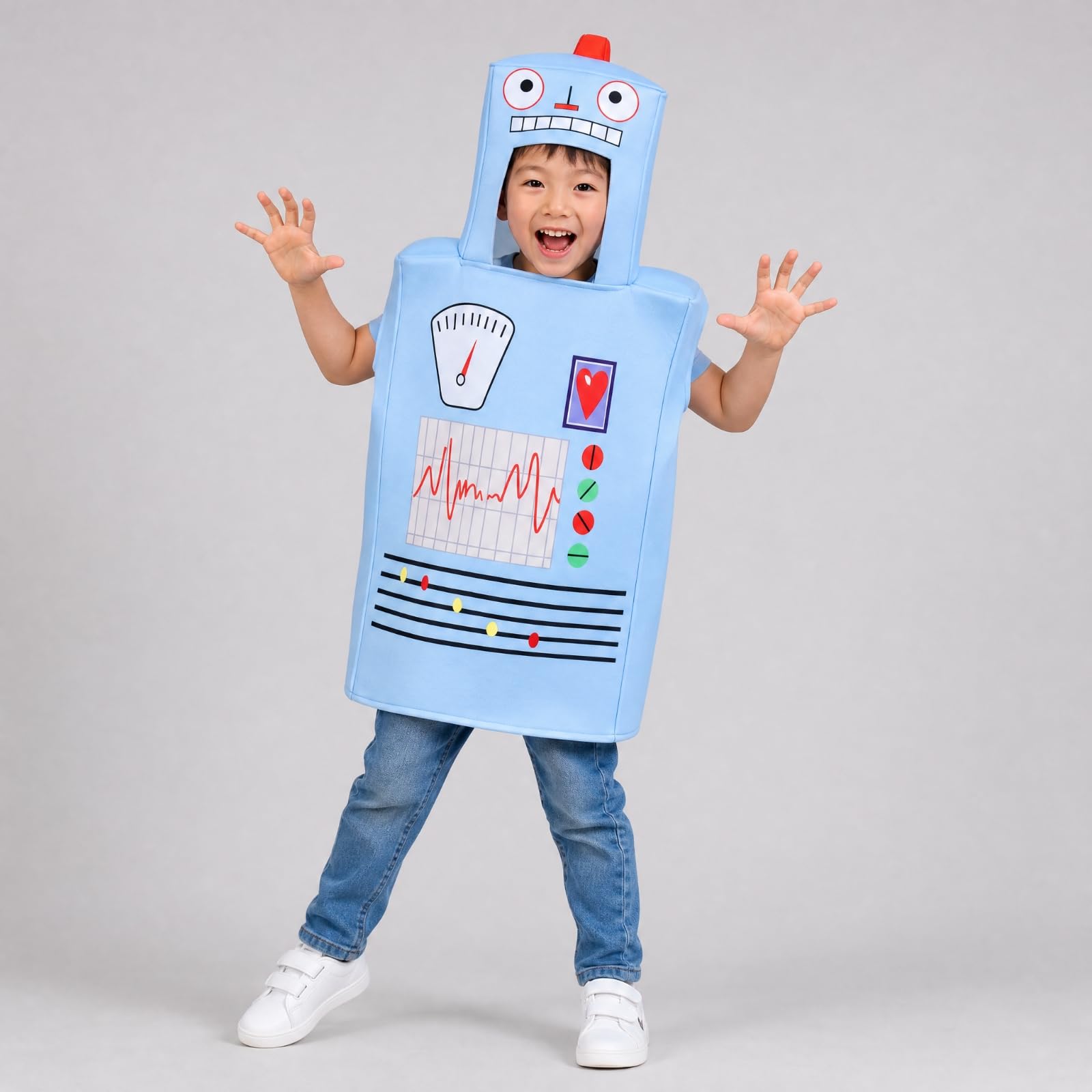 Costume Robot con Grafica Pannello di Controllo Originale Costume da Robot con Cappuccio Leggero per lloween, Cosplay, Spettacoli Scolastici