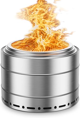 Miniatura 9 de Fogata sin humo de 19 pulgadas para quemar leña al aire libre, hoguera portátil de acero inoxidable con cenicero, hoguera de patio con bajo humo