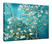 Wieco Art - Almond Blossom Modern Framed Floral Giclee Canvas Prints By Van Gogh Famous Oil Paintings Reproduction Flowers Pictures on Canvas Wall Art Ready to Hang for Bedroom Home Decorations