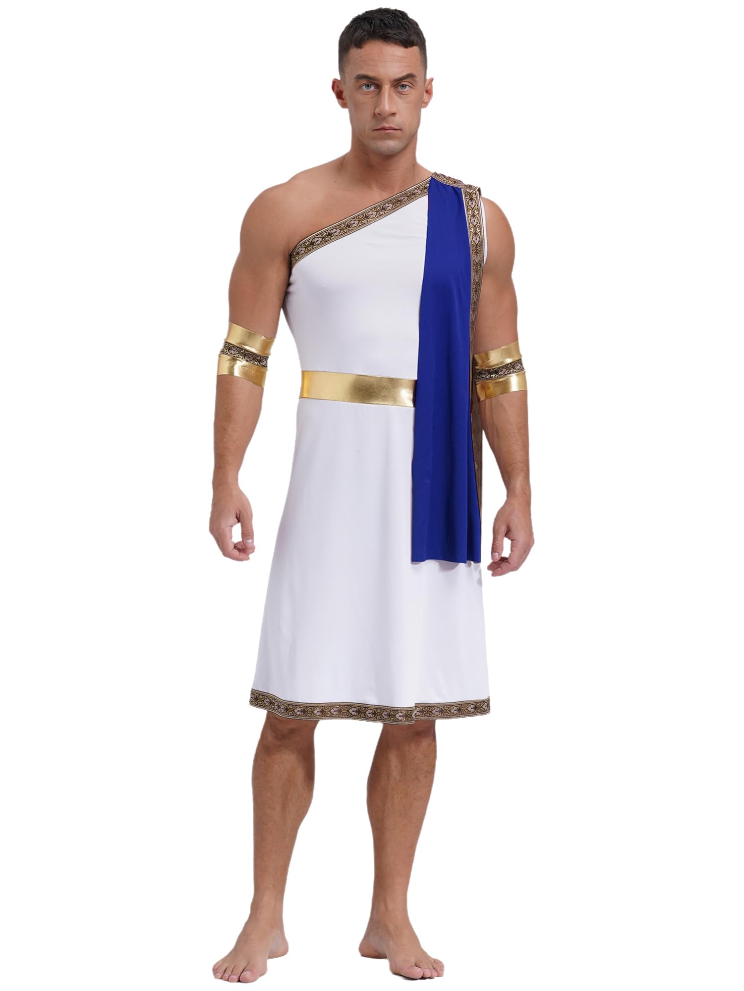 IEFIEL Disfraz de Toga Griega Antigua para Hombre un Hombro con Manga Accesorios Disfraz de Emperador Romano Costumes Carnaval Halloween S-3XL