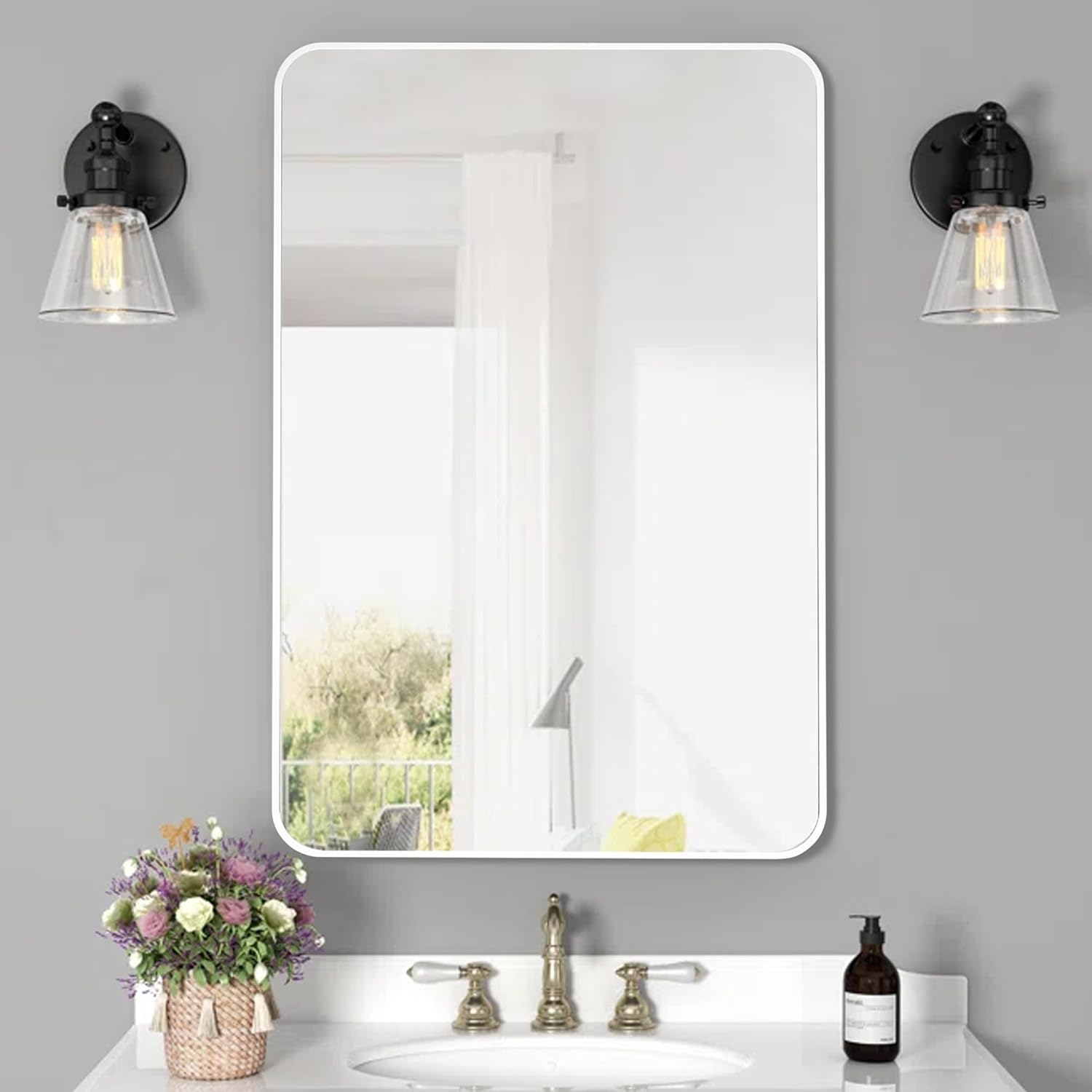 20x30 Inch White Framed Bathroom Mirror for Bathroom, Rectangle Mirrors for Wall with Tempered Glass for Bedroom Living Room or Entryway (Horizontal/Vertical)