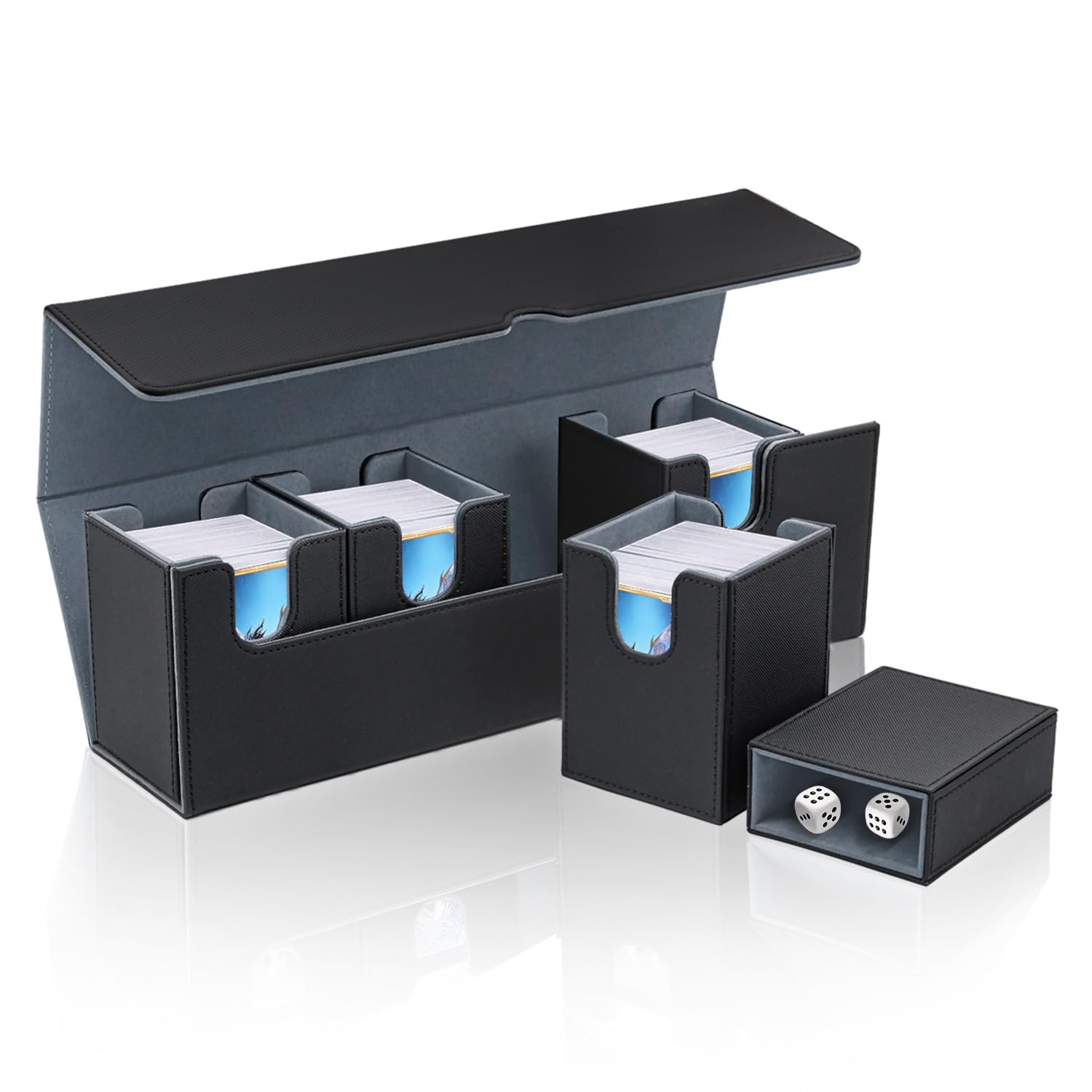 Tolesum 5 in 1 Box Porta Mazzo per Carte MTG Capacità di 800+ Senza Maniche Carte con Dice Tray, Magnetic Flip Deck Box per le Carte di Magic Commander TCG-Nero