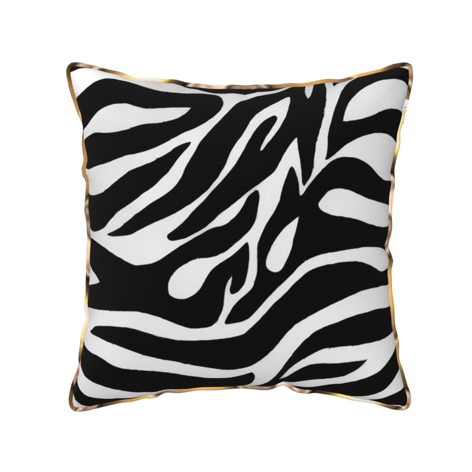AUBKFELD Zebra Print Stripe Printed Velvet Cushion Cover 45x45 CM with Gold Edging Strip, Square Pillowcase Soft Throw Pillow Covers Case Decorative for Living Room Sofa Couch Bed Bench