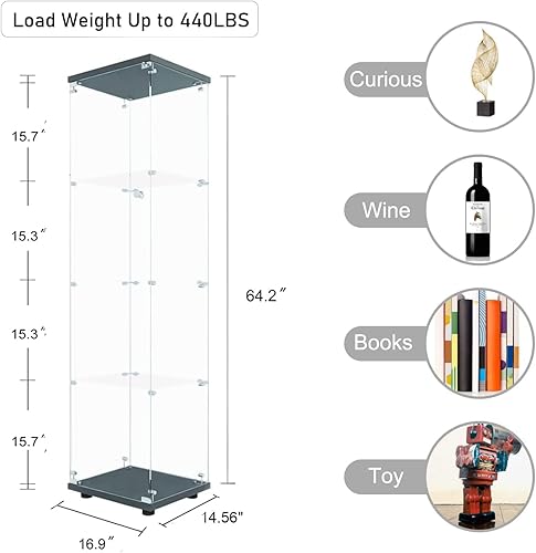 Miniatura 2 de Vitrina de cristal con puertas, 4 estantes con asas, cerraduras y dispositivo antivuelco, estantería de cristal para colecciones de exhibición,