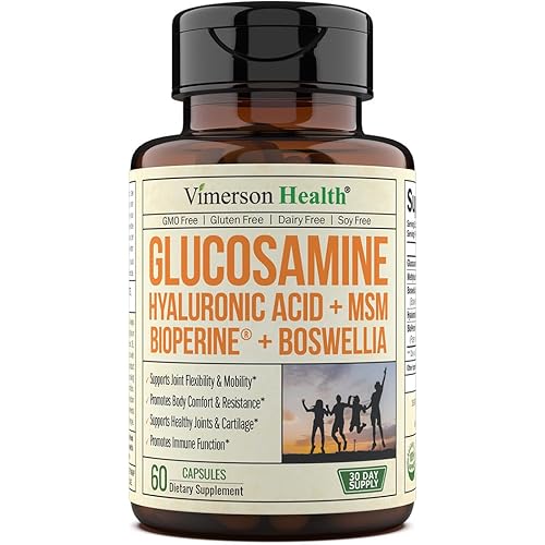 Glucosamine Sulfate with Hyaluronic Acid, Bioperine, MSM & Boswellia. 5-in-One Joint Support Supplement. Antioxidant & Inflammatory Support - Joint Health, Flexibility and Comfort. 60 Capsules