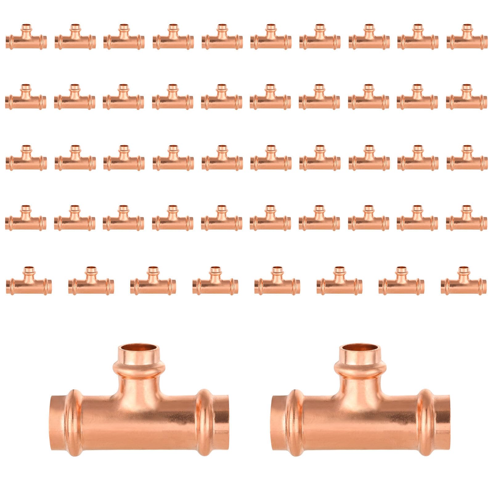 Paquete de 50 Conectores en T de Cobre GUOFIS, 1-1/4" P x 1-1/4" P x 1/2", Conector en T de Tres vías para transición de tamaño de tubería.