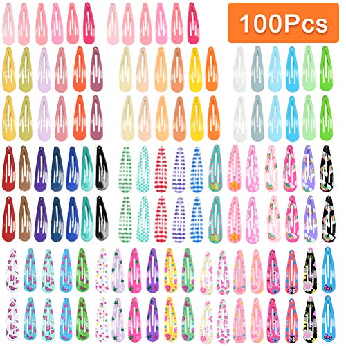 TIMESETL 100 Pcs Snap Hair Clips, 2 Inch Random Assorted Colors Hair Barrettes, Non-Slip Metal Hairpins Accessories for Toddlers, Girls, Kids, Teens, Women