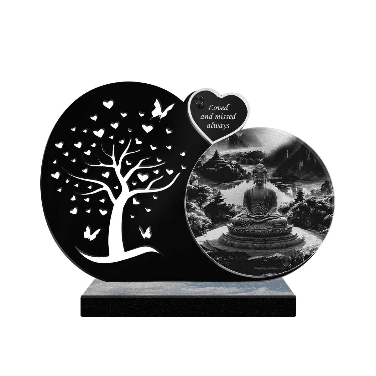 ETERNEL - Personalized Funeral Plaque Tree with Butterflies - Buddha, Buddhism, Spirituality - Customizable text, laser-engraved funeral plaque, tribute, tombstone, cemetery funerals
