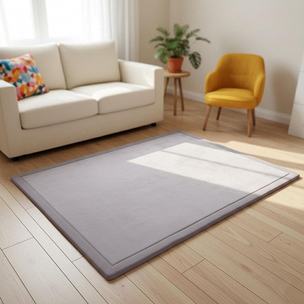 Tapis d'éveil pour bébé épais et antidérapant en velours doux gris