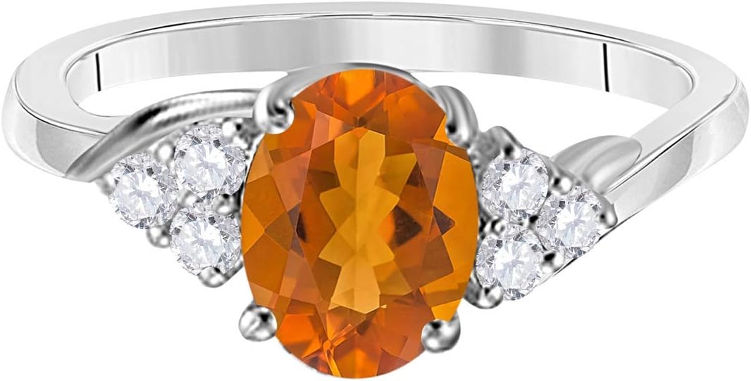 MauliJewels 1.45 Carat Citrine and Diamond Ring for Women – Oval Shape Citrine with Diamond Accents, Prong Set in 10K White Gold