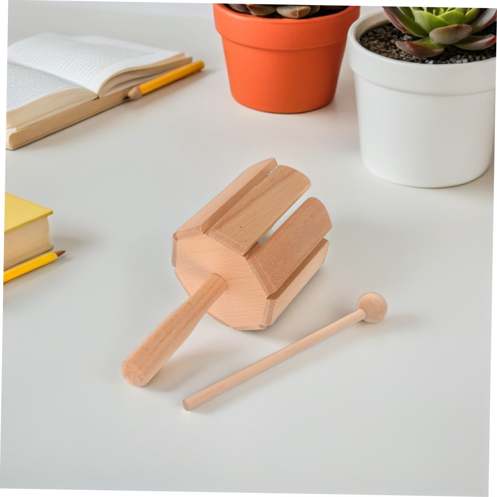 ORFOFE 2 Piezas Instrumentos Orff de Madera Maciza Tonos con Baqueta Juguetes Musicales Montessori para Bebés y Educación Temprana