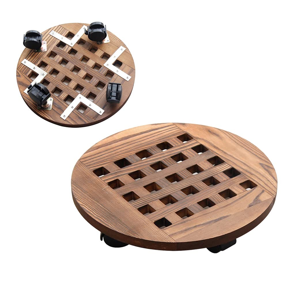 HTDRE Round Plant Pot Caddy 25cm & 30cm - Wooden Plant Trolley with Wheels, Durable Mobile Planter Stand, Easy-Move Flower Pot Tray for Garden & Indoor Use