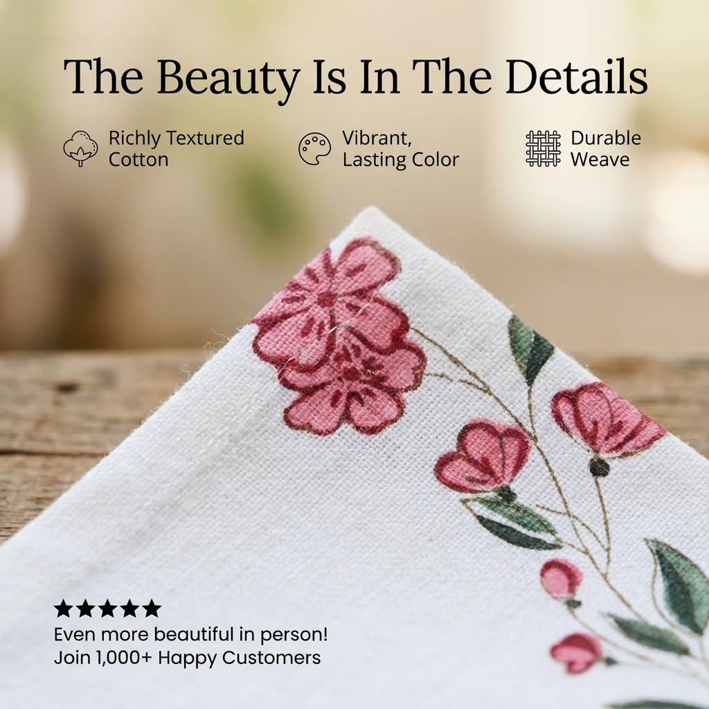 NIRVELLA Block Print Cloth Napkins Set of 6 - Washable Reusable Dinner Napkin, Spring Summer Floral Farmhouse Table Collection - 100% Cotton Linen Hand Crafted Napkin - Pink & White - 20x20 Inch 2