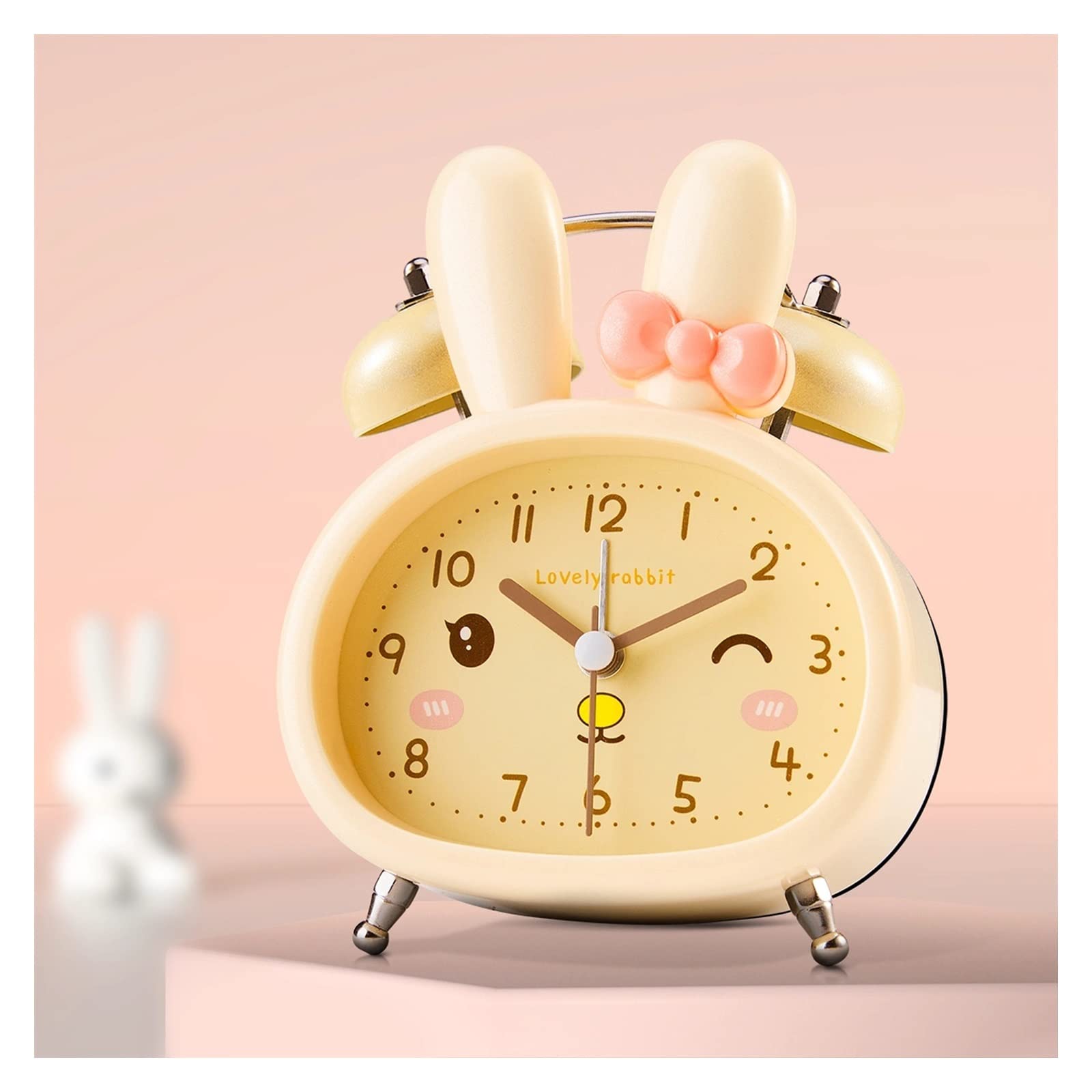 J9V4G6S3B5 Desk Clock 3.5 Inches Twin Bell Loud Alarm Clock for Kids, Backlight, Battery Operated for Bedrooms, Rabbit analogue alarm clock(Yellow)