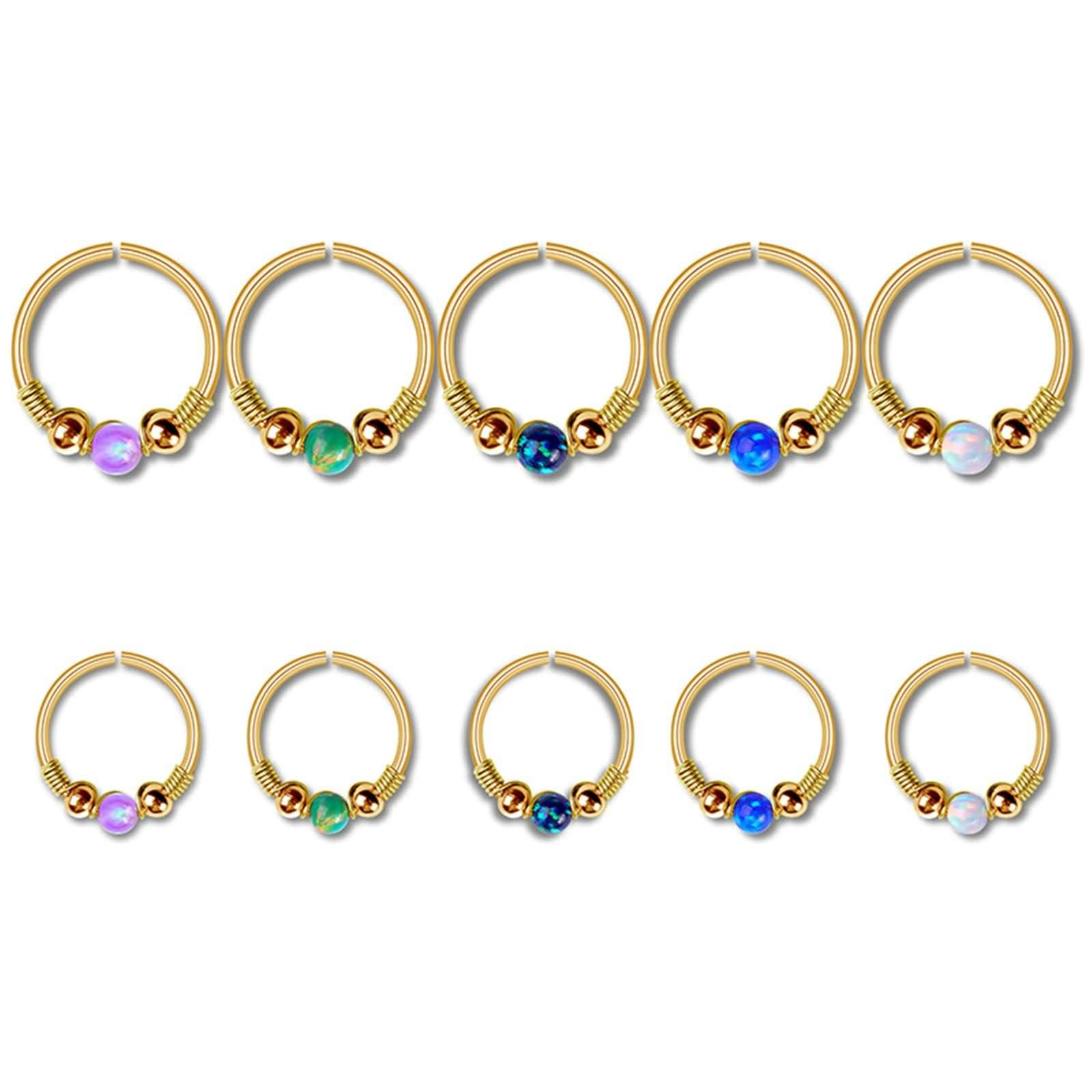 Nasenpiercing 10Pcs,20 Gauge Nasenpiercing 0.8mm Lippenpiercing Edelstahl Rund mit Opal 8/10mm Nasenring Silber