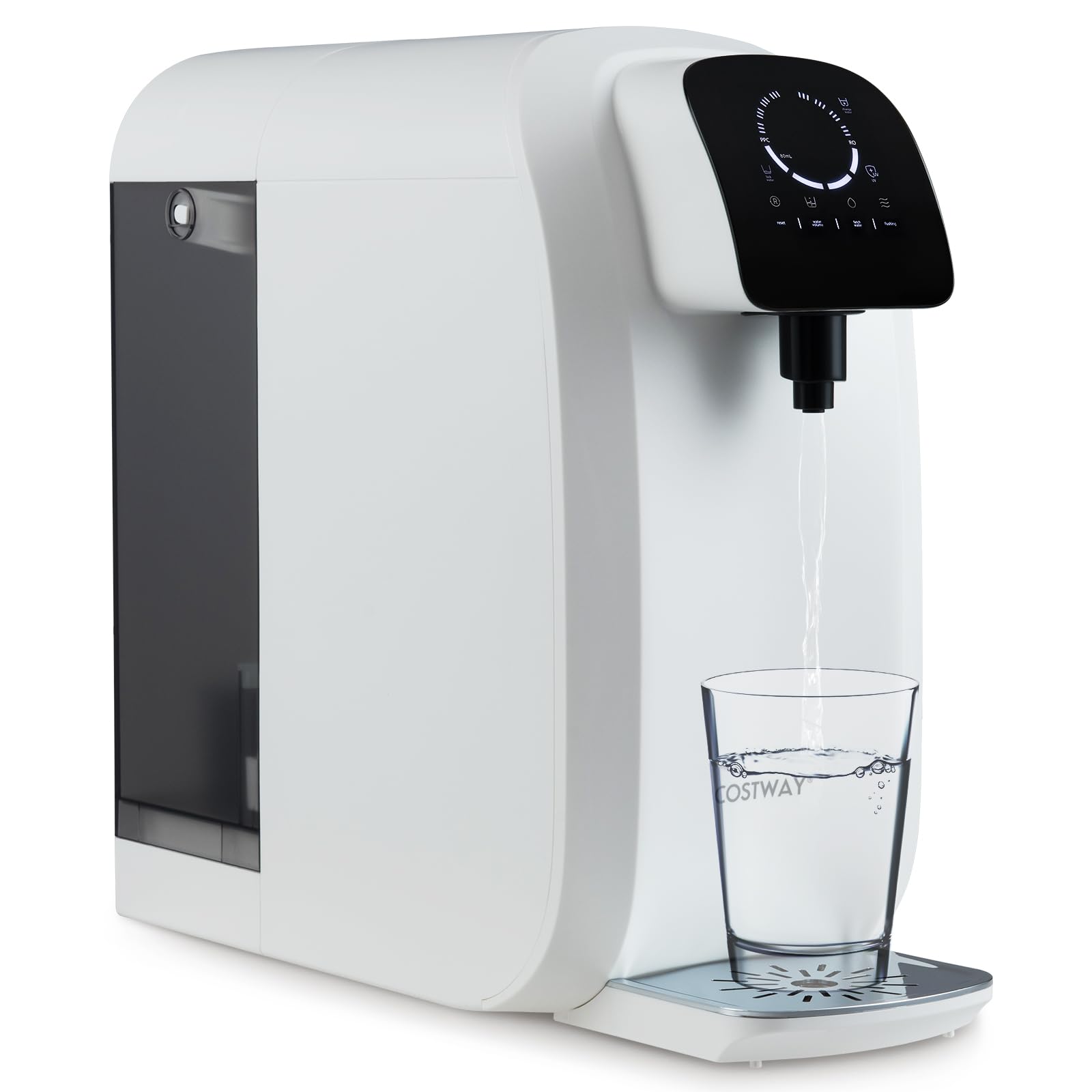 GOPLUS Purificador de Agua de Encimera con Filtración en 5 Etapas, Sistema de Ósmosis Inversa RO + PPC con Luz UV, Filtración Potable sin Instalación 4:1 de Agua Pura para Drenar