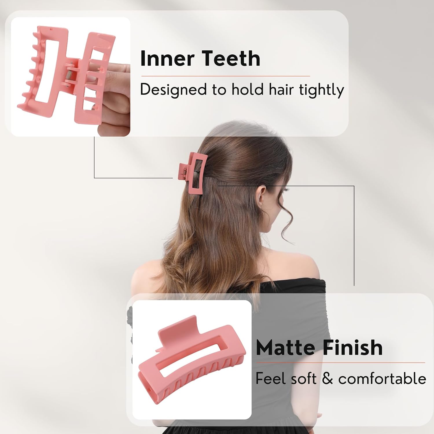 12 Pcs Pink Medium Hair Claw Clips for Women, 3.5 Inch Matte Square Jaw Clips, Strong Hold Non-Slip Hair Clips for Thick and Thin Hair image 3