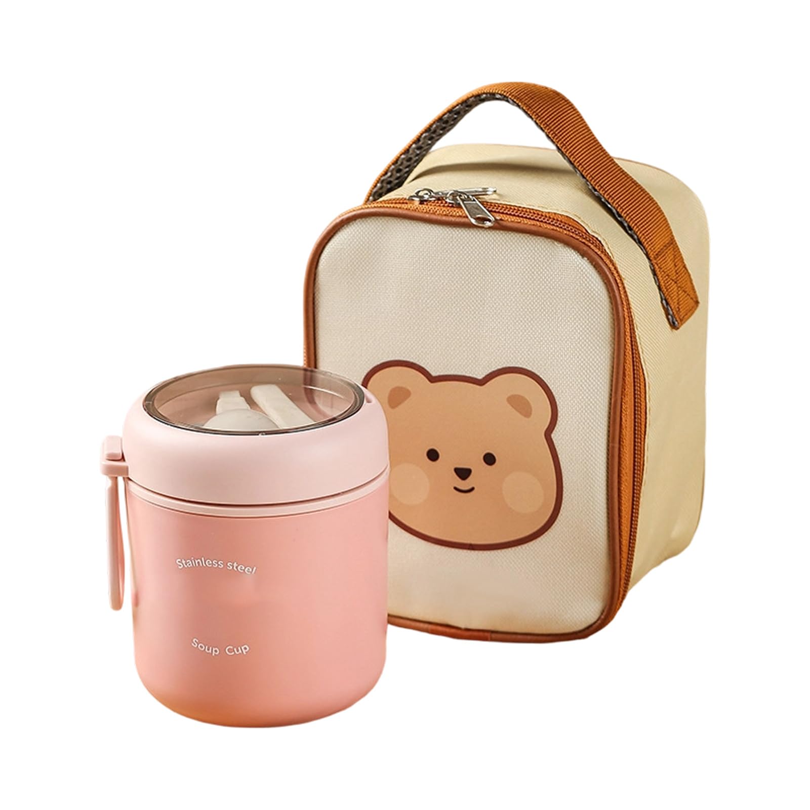 Carotoe A 304 Food Grade Steel Lunch Container Insulated Bag Includes Spoon Leak Proof Outdoor Food Grade Insulated Nonrust Steel Cup