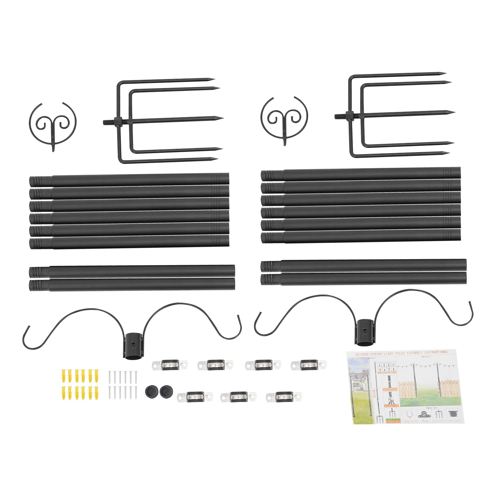Set di 2 supporti per catena luminosa, 3 m, per esterni, supporto per illuminazione regolabile con doppio gancio, montaggio a pavimento e recinzione, per giardino, terrazza, feste, asta in metallo