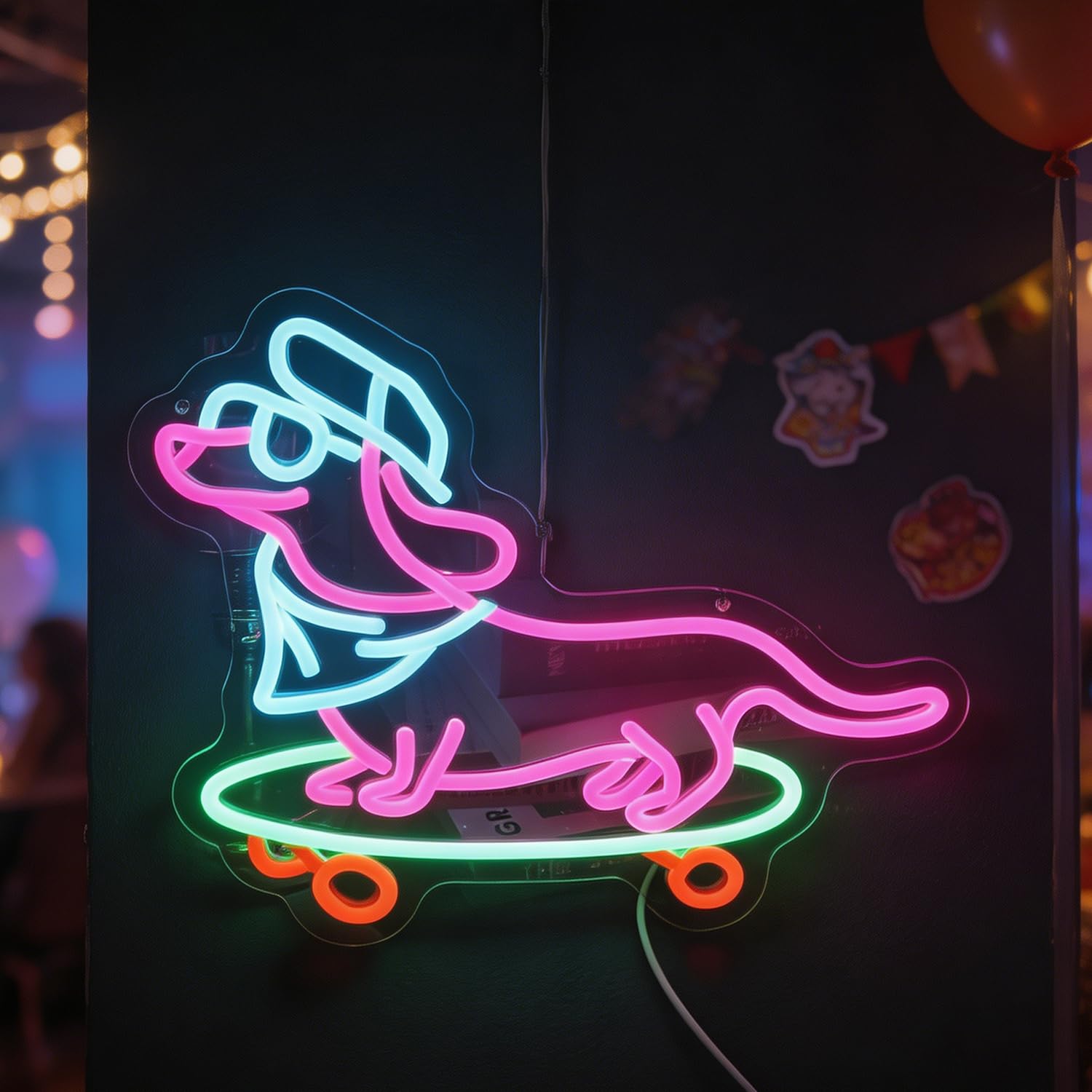 Wiener Dog Skateboarding Neon Sign for Kids Room Game Room - Wiener Dog Skateboard LED Wall Art, regalo divertente per gli amanti dei cani