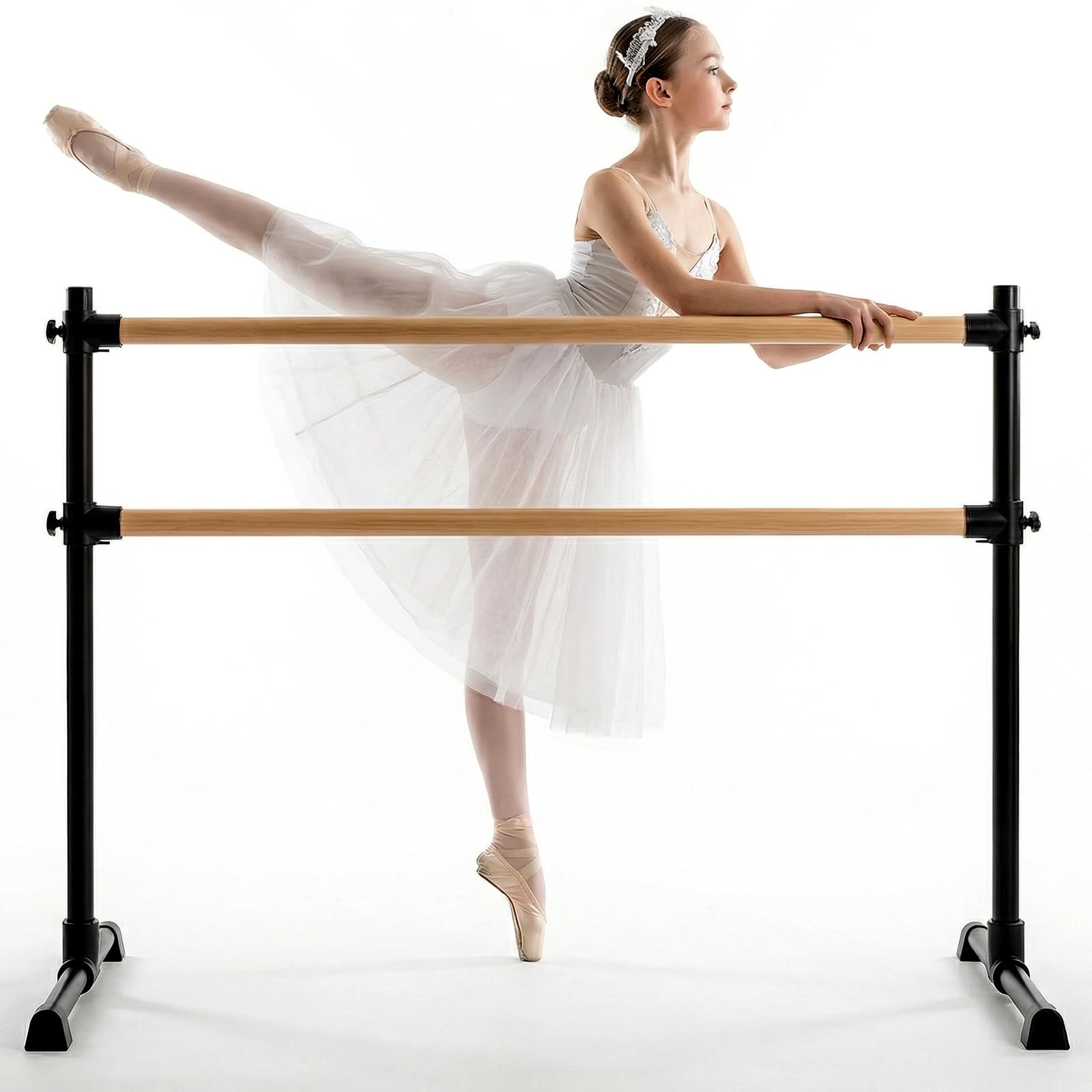 Barra de ballet doble independiente, barra de ballet ajustable en altura, barra de baile portátil con pies antideslizantes para niñas, niños, adultos, fitness, yoga, entrenamiento en casa