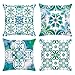 Bonhause Federe per Cuscini Boho Geometrico Turchese 45x45cm Copricuscini Decorativi Fiore Mandala Velluto Morbido Federa per Cuscino Divano Letto Casa Decorazione Set di 4