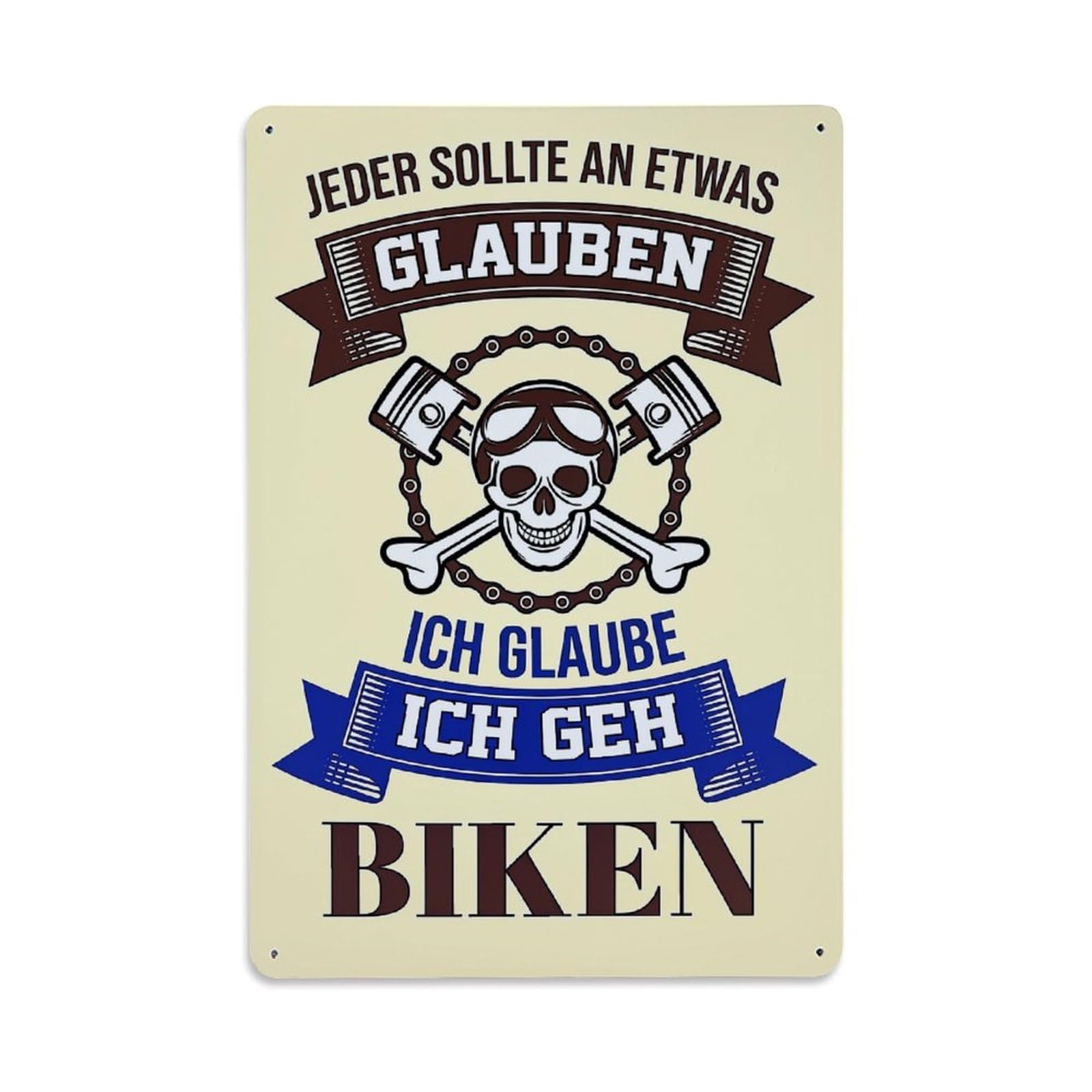 Skull And Pistons With Chain Retro Metal Tin Sign, Vintage Decor Art Poster for Bar, Home, Man Cave, Kitchen, Laundry Room Gift 8x12Inch