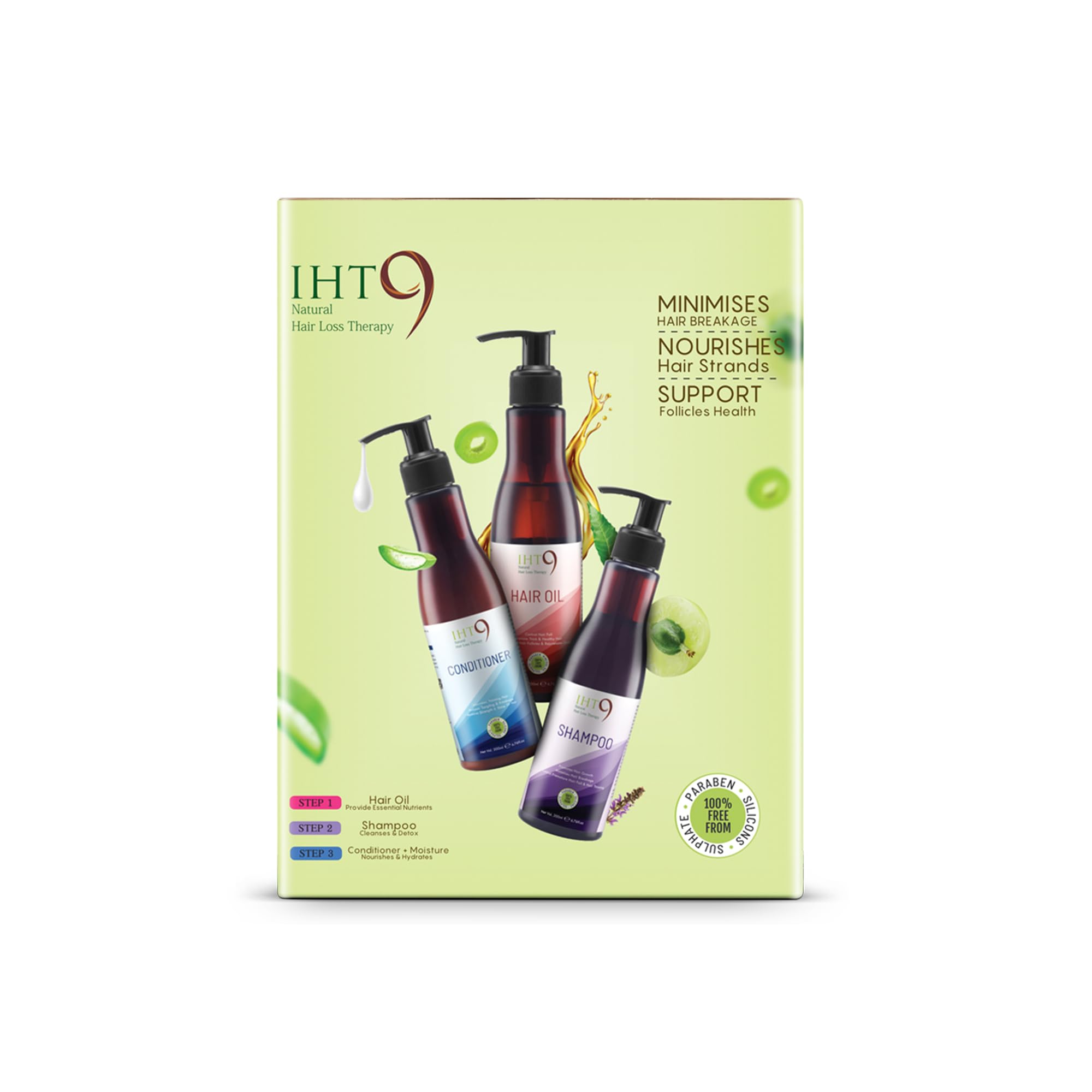 Hair Care Kit with shampoo, Conditioner and Hair Oil -600ML | Infused with Nine Herbs and Nine Essential Oils | Free From Sulphate and Parabens