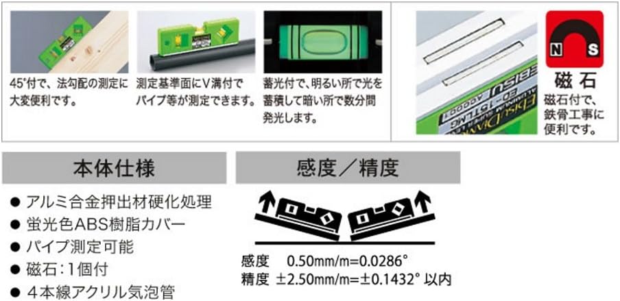 EBISU Trendy Level with Super strong Magnets [Black] ED-15TLMB (Japan Import)