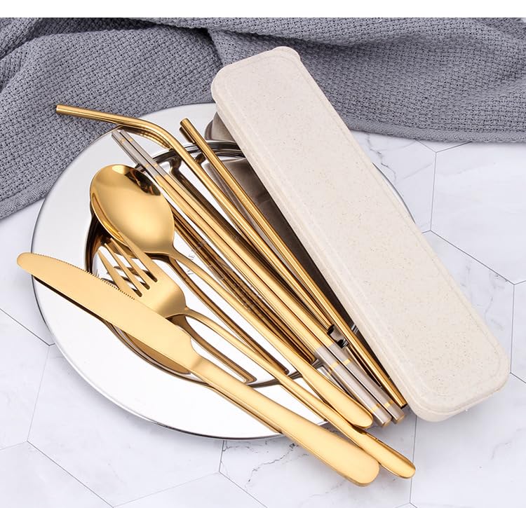 Juego De Cubiertos De Plata, 6/24/36/48/60/72 Piezas, De Acero Inoxidable 304, Portátil, con Pajita, Ideal para Viajes, Camping, Estudiantes, Cuchillo, Tenedor,Black-48 Pieces for 8