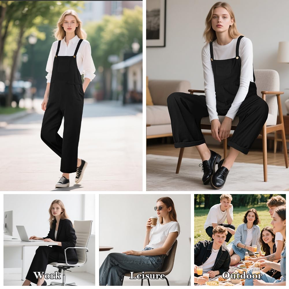 Jumpsuit da Donna, Salopette Tuta Jumpsuit con Tasca, Vestibilità Ampia Tuta in Cotone, Donne Casual Playsuit Pantaloni da Lavoro, Sciolto Pantaloni Pagliaccetto da Donna