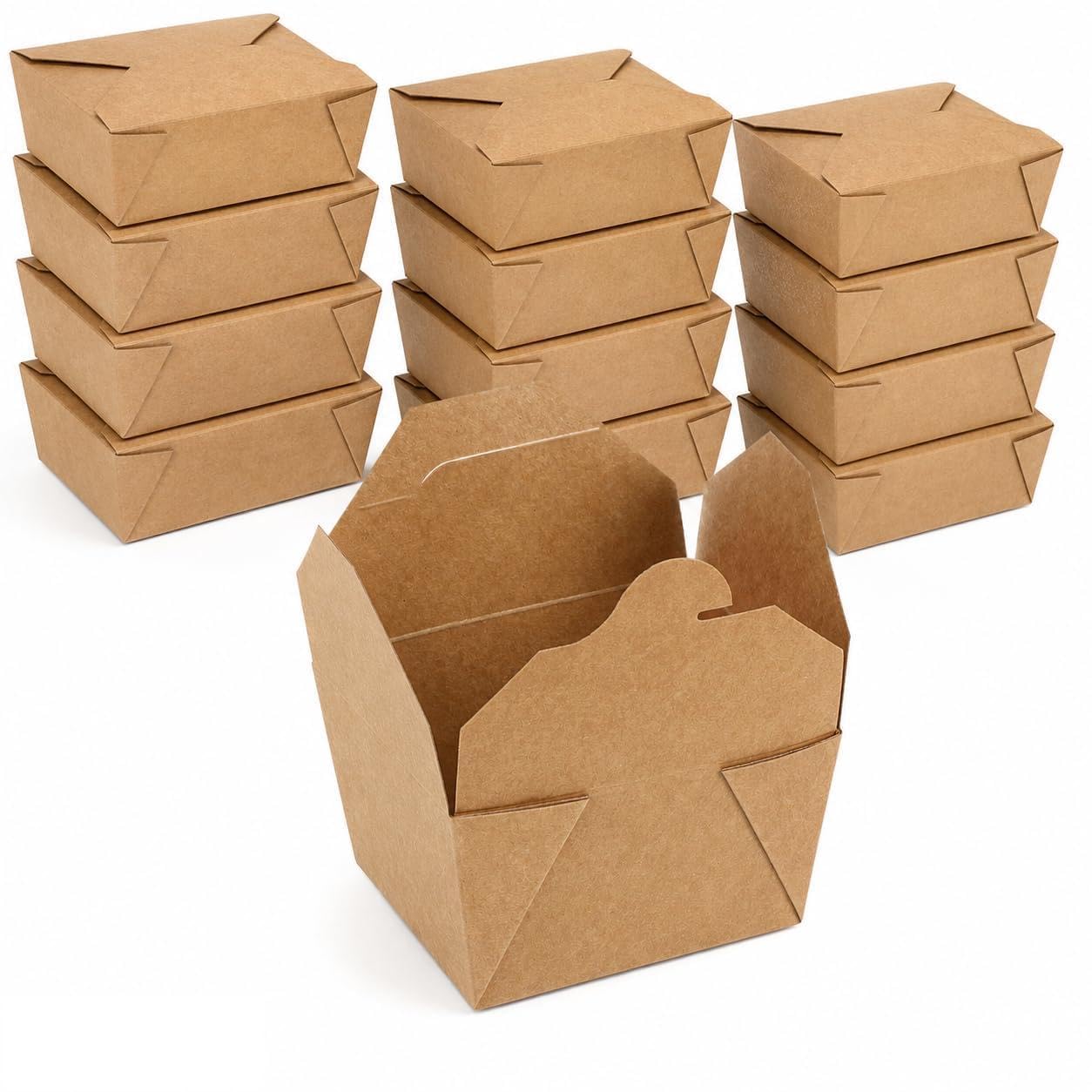 300x Take Away Box 1200ml I Bio Speisebox mit Faltdeckel Pappschachtel rechteckig I braune Kraftkarton Schachtel I Einweg to Go Boxen