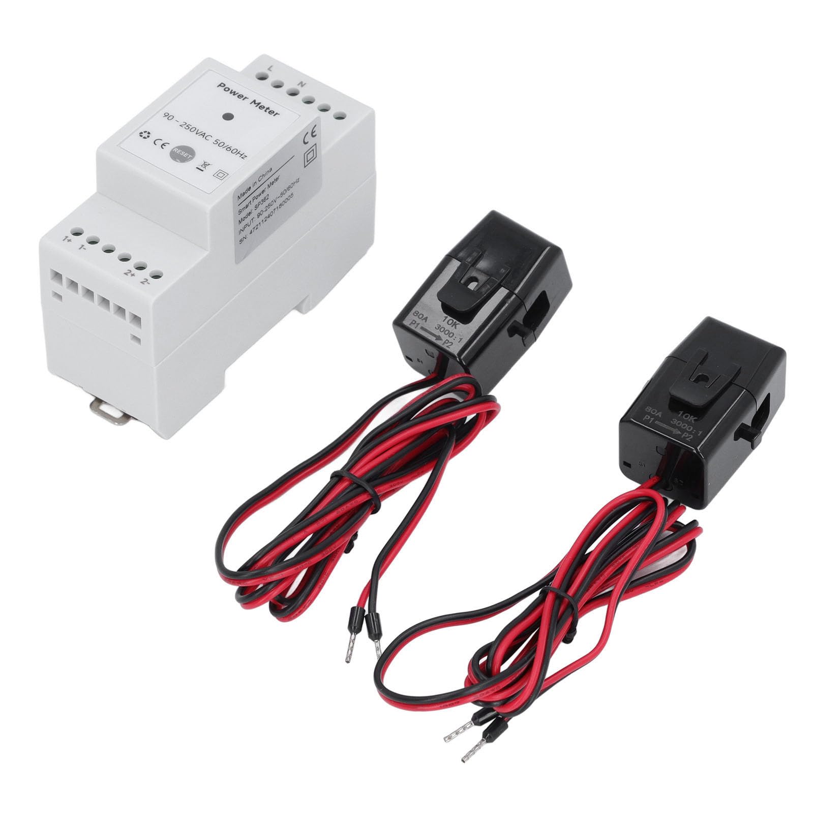 Hyuduo Licznik Energii WiFi, Jednofazowy Monitor Mocy z 2 Zaciskami CT 80A do Instalacji Fotowoltaicznej i Sieci, Monitorowanie Napięcia i Prądu w Czasie Rzeczywistym, częstotliwość, 90
