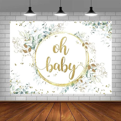 Miniatura 4 de SENDY Telón de fondo de bebé Oh de 7 x 5 pies, fondo de fotografía de baby shower, diseño de eucalipto verde, decoración de fiesta de baby shower,